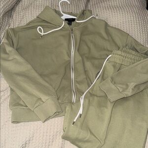 Olive Green Zip-Up Hoodie and Joggers Set